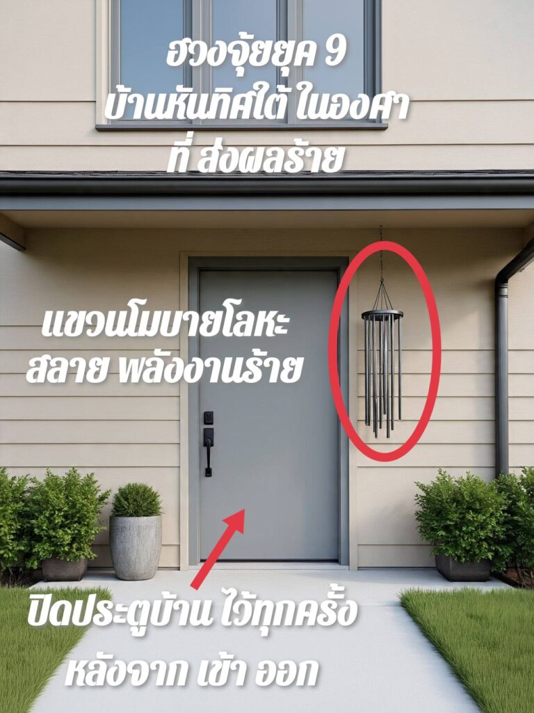 ฮวงจุ้ย​ยุค​ 9​ บ้านหันทิศใต้ ในองศาที่ส่งผลร้าย ควรห้อยอะไรเพื่อแก้เคล็ด 3